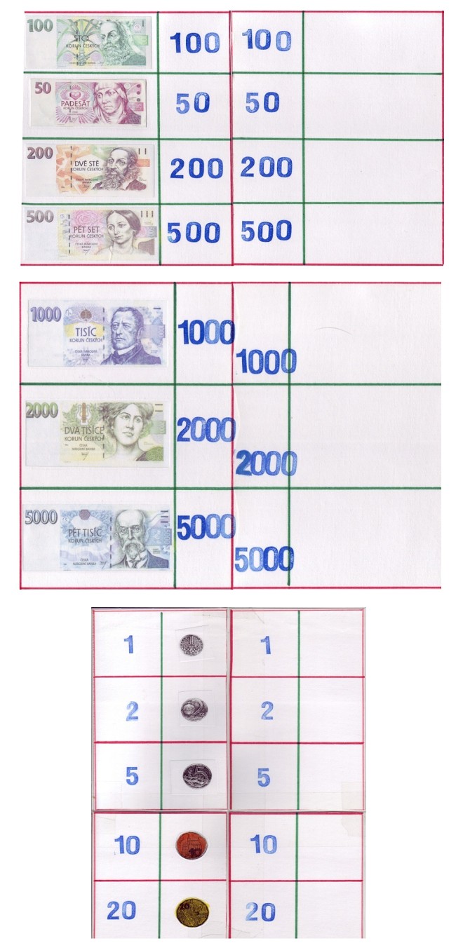 Přiřazujeme obrázky číslic k mincím a bankovkám